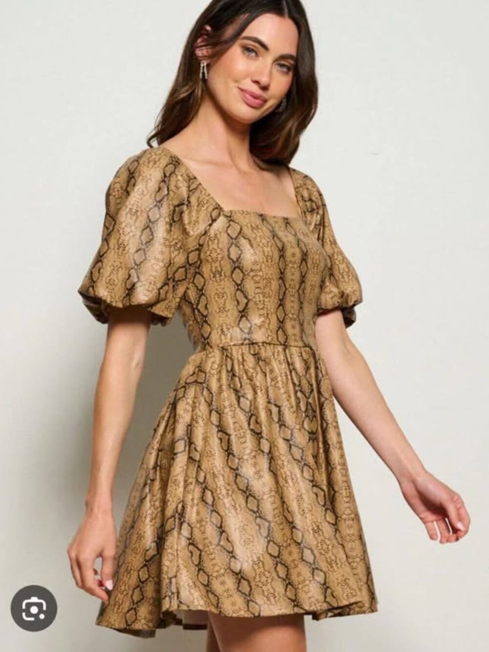 Women’s Dress -idem ditto by Dressed in LALA Tan Snakeskin Print Vegan Leather